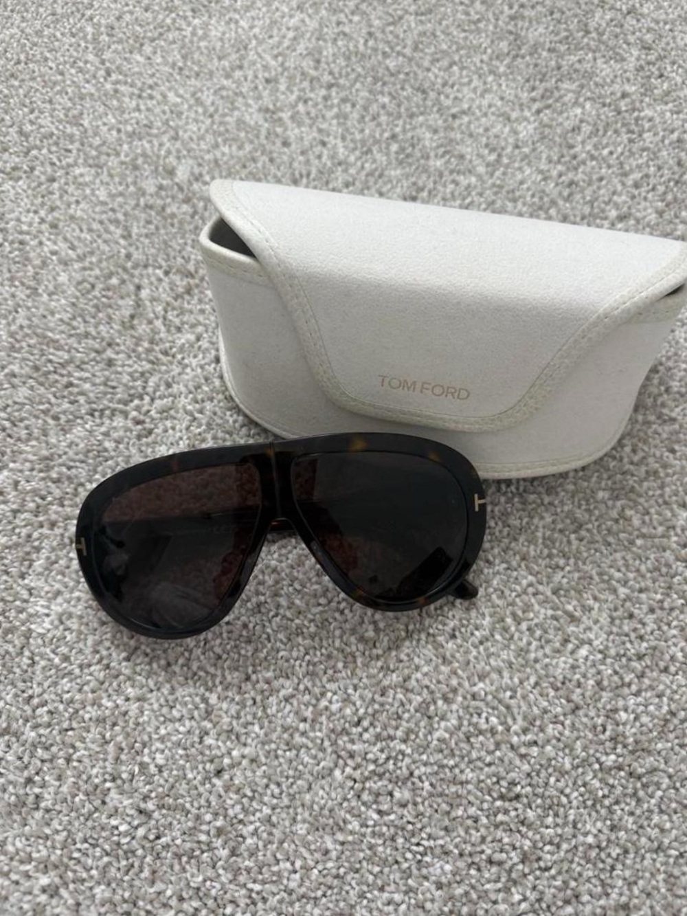 Tom Ford Dark Tortoiseshell Aviator Sunglasses with Dark Brown Lenses